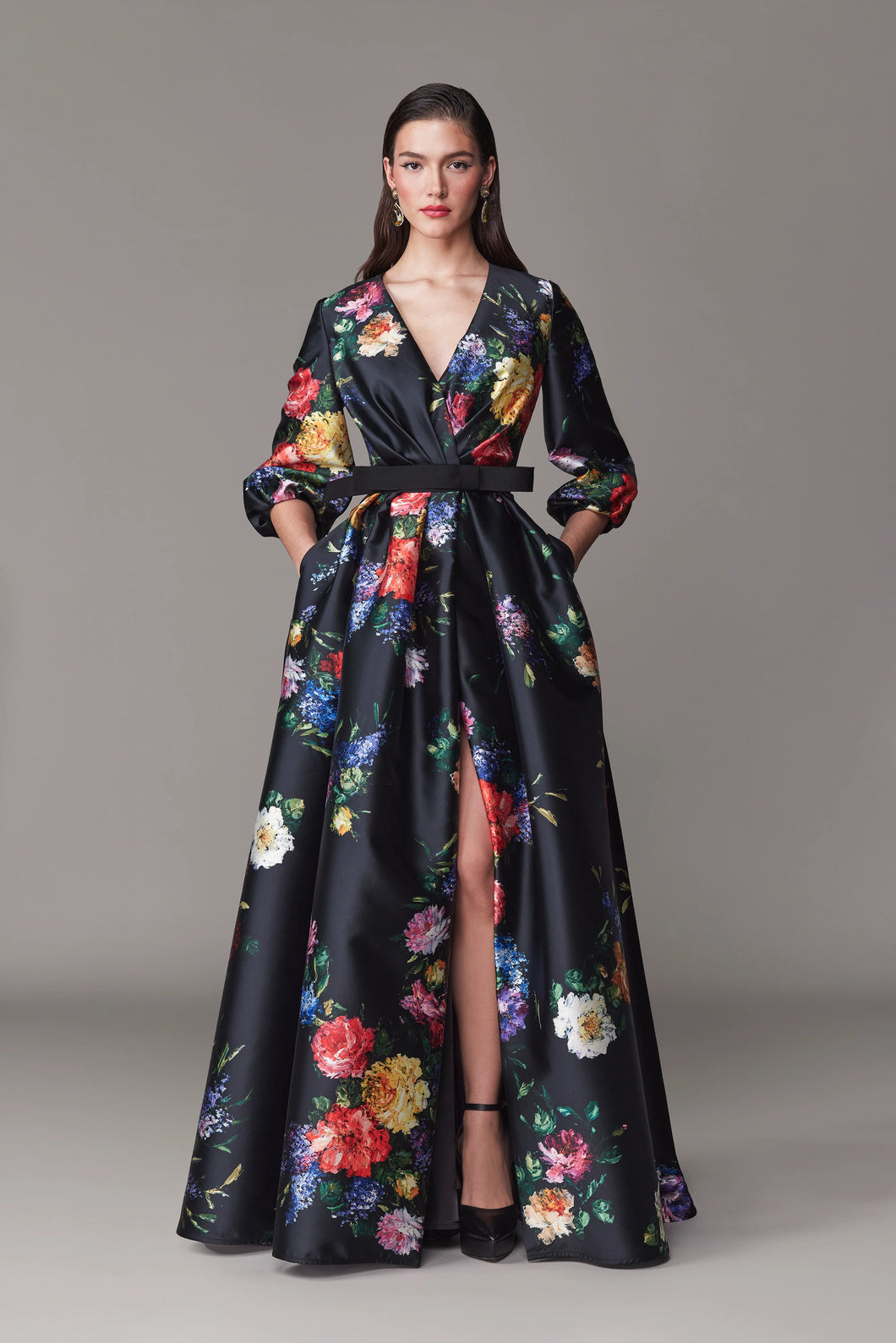 Frascara Black Floral Gown