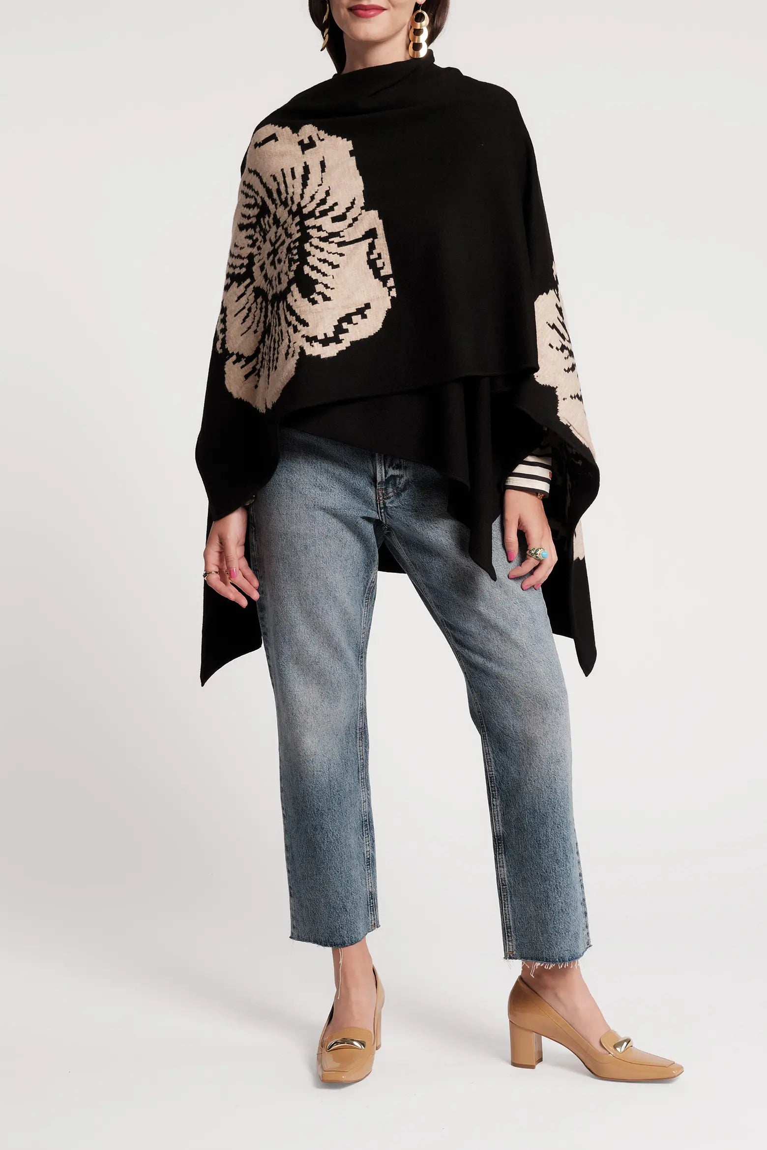 Frances Valentine Chrysanthemum Jacquard Wool Blend Ginny Wrap Glasscock Boutique