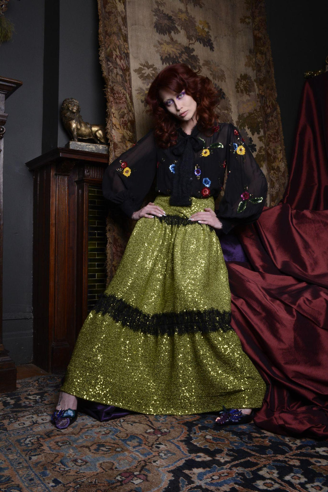 La Fuori green skirt with sequins
