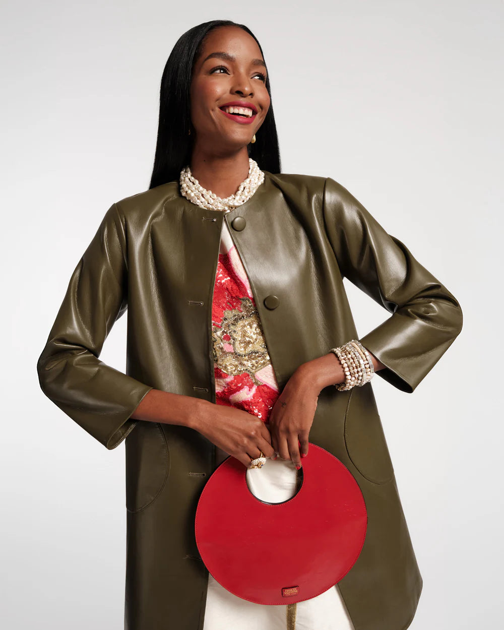 Frances Valentine Juno Round Bag Crinkled Leather Red