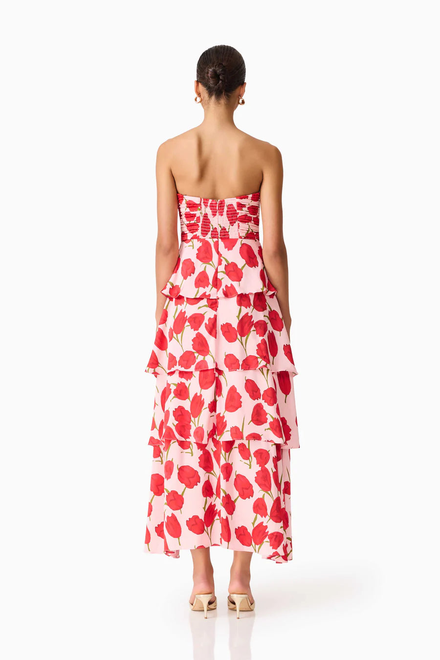 strapless floral gown