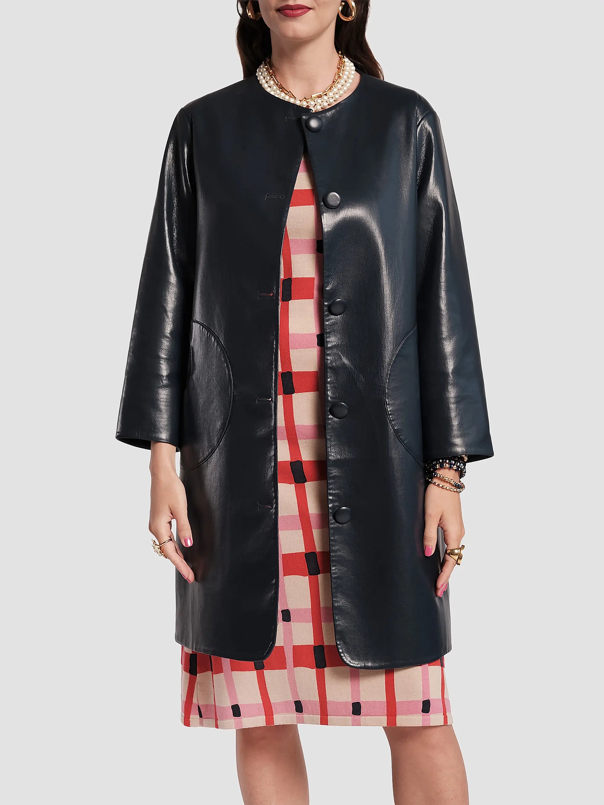 Frances Valentine Mod Faux Leather  Jacket In Navy Glasscock Boutique