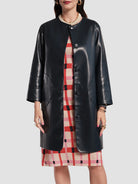 Frances Valentine Mod Faux Leather  Jacket In Navy Glasscock Boutique