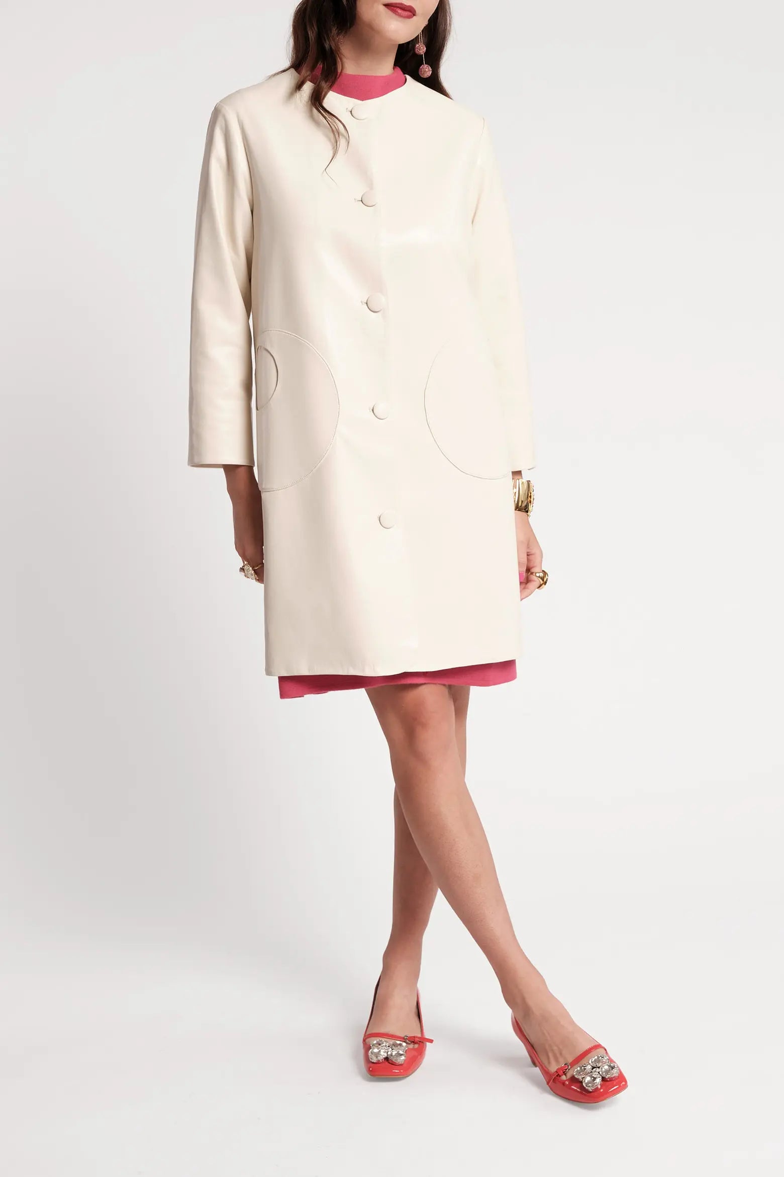 Frances Valentine Mod Faux Leather Jacket In Oyster Glasscock Boutique