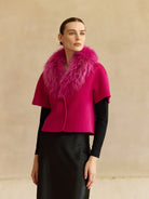 Pissenlit Short Sleeve Jacket With Fur Collar In Pink Glasscock Boutique