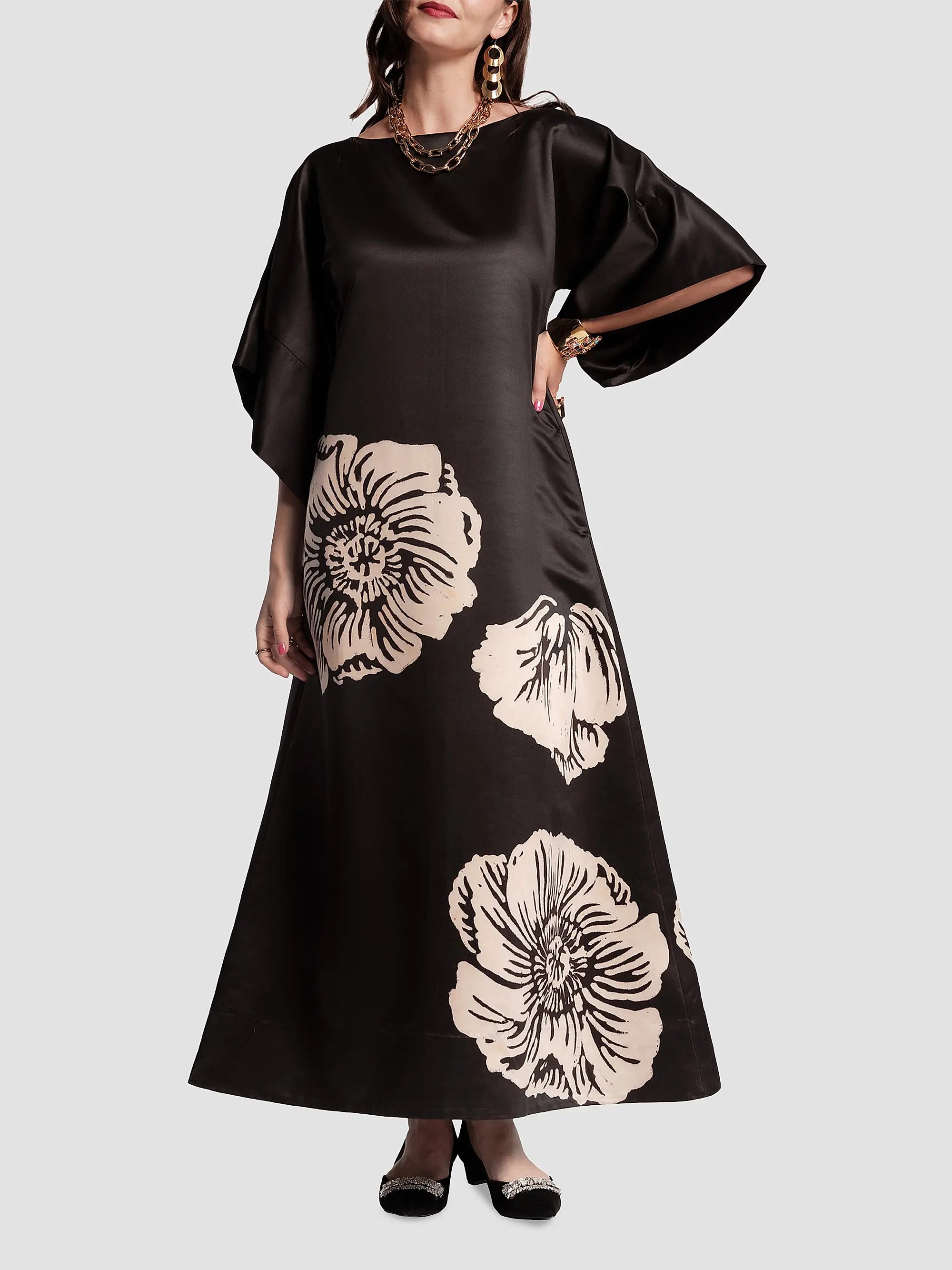 Frances Valentine Spinnaker Floral Satin Maxi Dress Glasscock Boutique