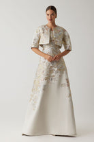 Teri Jon Metallic Jacquard A-Line Skirt Gown Glasscock Boutique