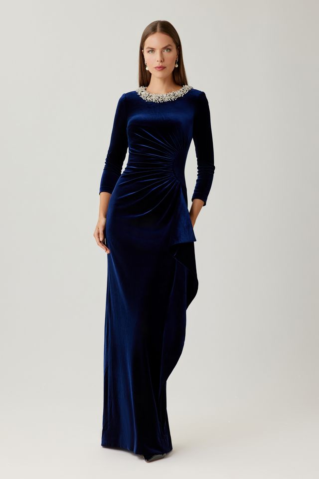 Teri Jon Velvet Jeweled Collar Gown Glasscock Boutique