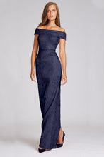 Load image into Gallery viewer, OFF-THE-SHOULDER SAPPHIRE COLUMN GOWN

