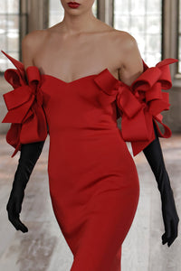 Strapless Scuba Bow Gown
