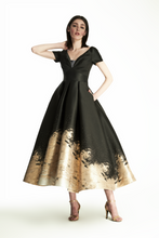 Load image into Gallery viewer, Gold Metallic Border Brocade T-Length Dress with Cap Sleeves
