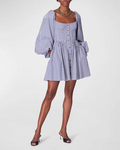 Carolina Herrera - Striped Puff-Sleeve Button-Front Bustier Mini Dress